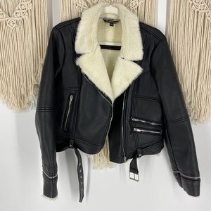 Zara Faux Leather Fur Lined Moto Jacket Coat